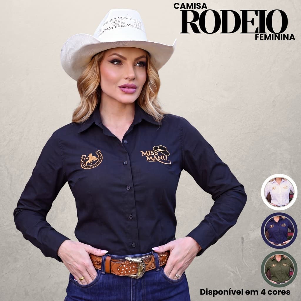 Camisa Rodeio Country Feminina Manga Longa Algodão Tricoline Com Elastano Confortavel