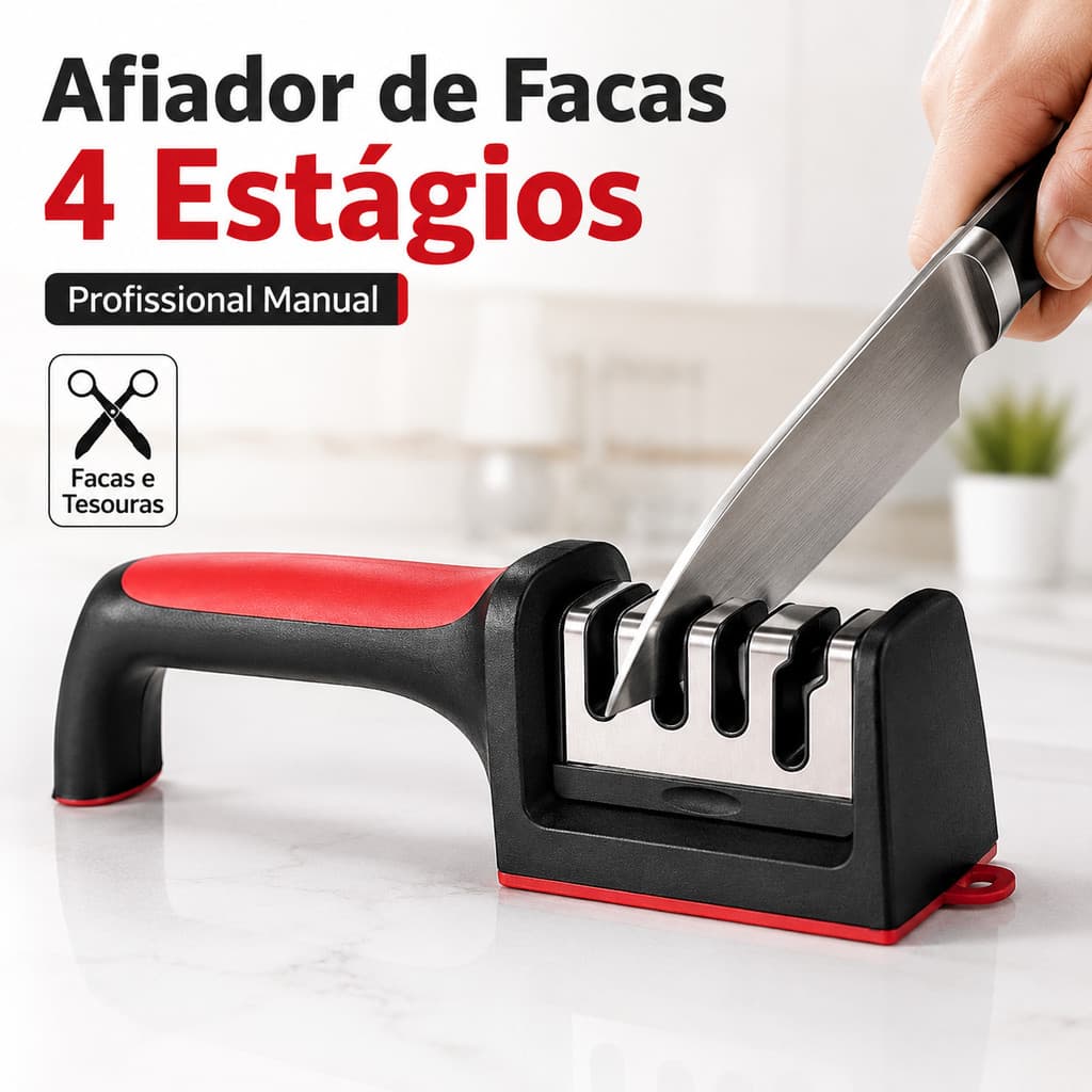 Afiador De Facas Profissional 4 Estágios Cabo Ergonômico Para Cozinha
