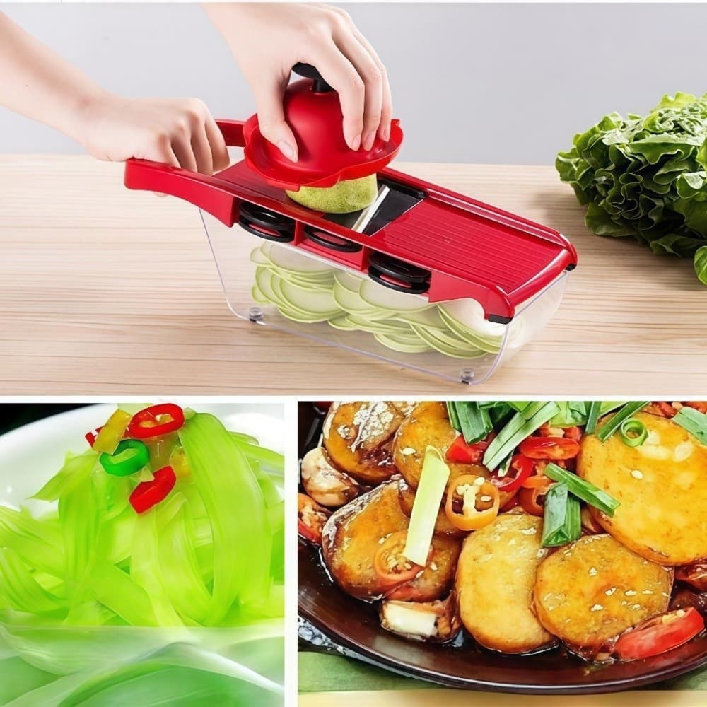 FFatiador Ralador Mandoline Vermelho 10 em 1 Lâminas Inox Multiuso para Verduras Legumes Frutas