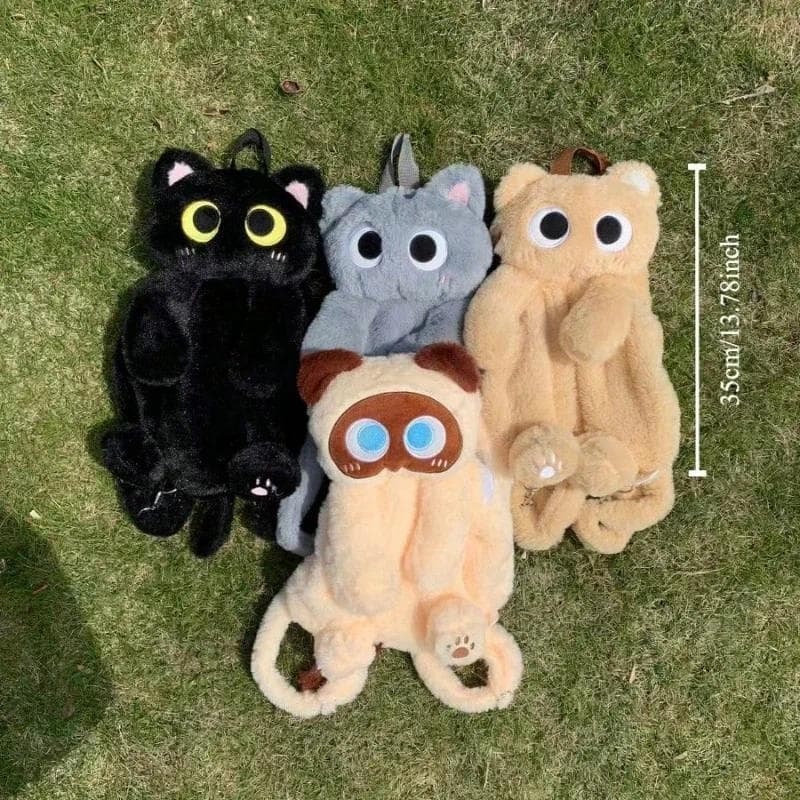 Bolsa Crossbody De Pelúcia De Gato Preto – Mochila Para Gatinhos De Olhos Grandes Kawaii , De Ombro Macia De Grande Capa