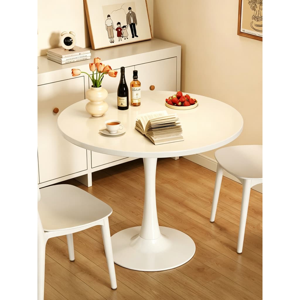 Mesa redonda estilo creme mesa de jantar doméstica simples Casual mesa de negociação sala de estar varanda de chá j