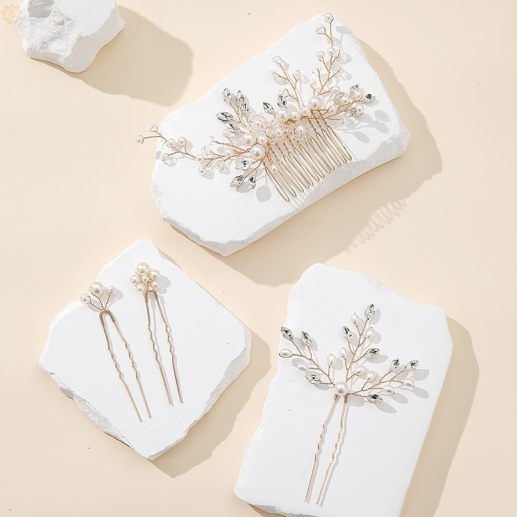 Conjunto De Pente De Grampo De Cabelo De Pérola Em Forma De U – Acessórios Elegantes Casamento Para Mulheres
