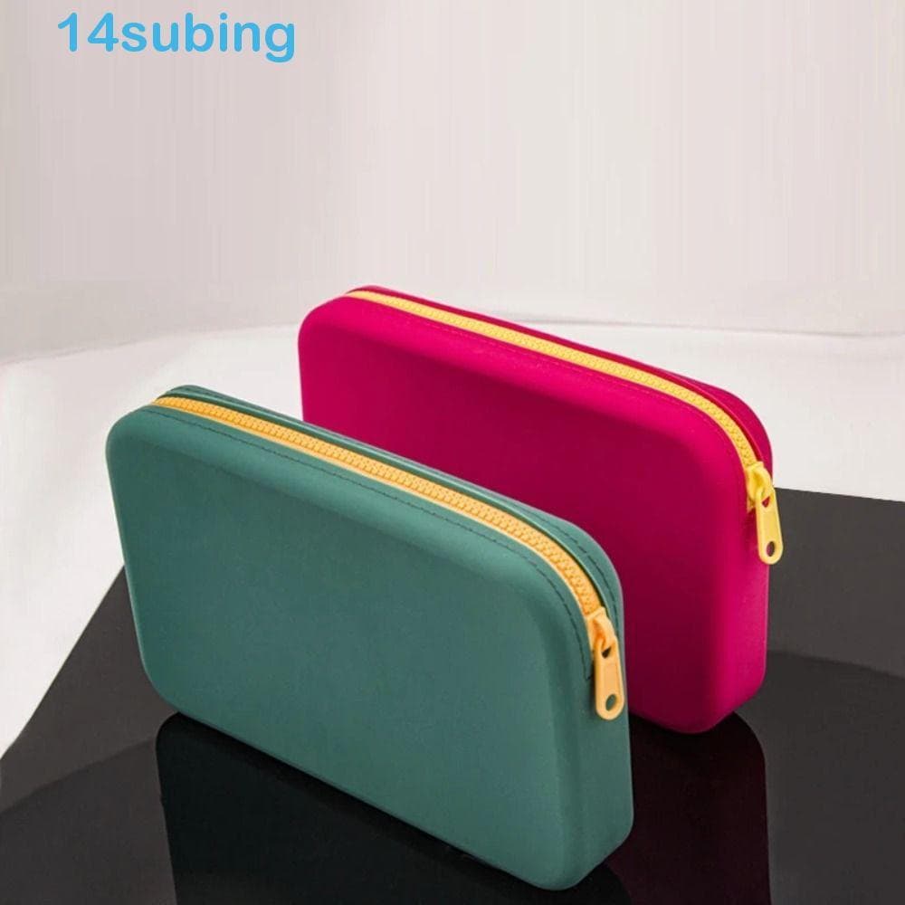 SUBING Bolsa De Armazenamento De Silicone , Cosmética Quadrada De Cor Sólida De Grande Capacidade , Cores Contrastantes