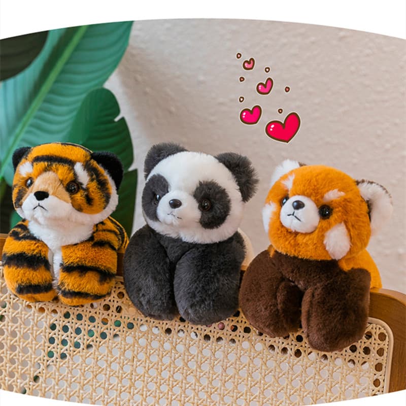 Pequeno Panda palmas pulseira tigre raposa palmas anel guaxinim castor boneca mão pulseira boneca brinquedo de pelúcia