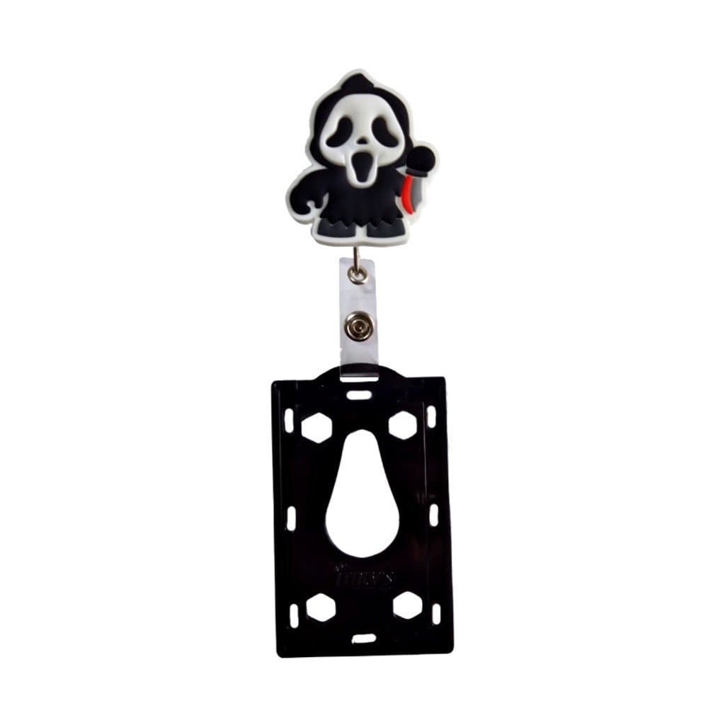 Kit Porta Crachá Retrátil Personalizado Terror - Pânico/ Jigsaw/ Chucky/ Freddy Krueger/ Jason Voorhees/ It a Coisa + Po