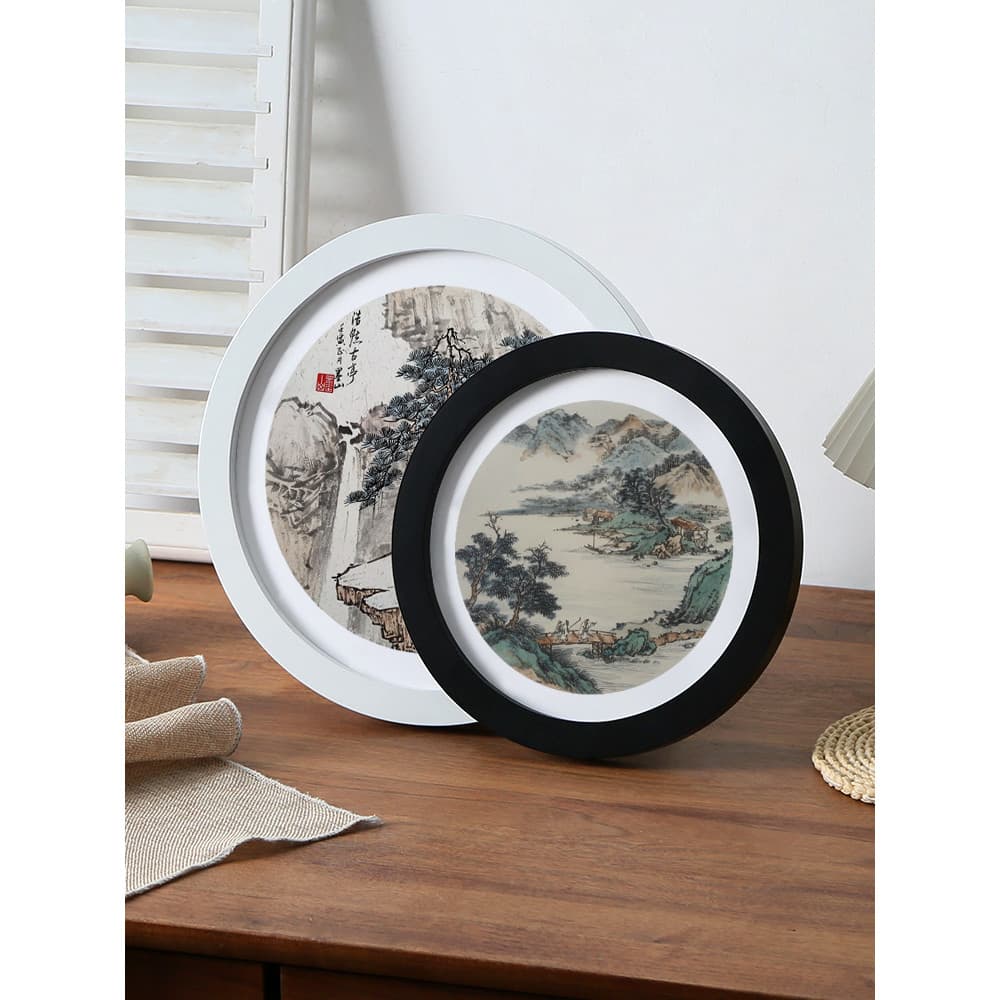 Moldura redonda para fotos, suspensão de parede, simples, moderna, nórdica, estilo chinês, redondo genuíno, 27cm, 20cm,