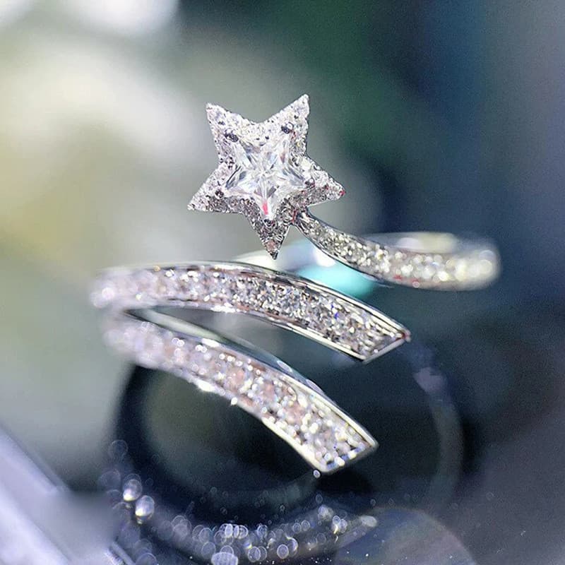 Anel simples de prata esterlina S925, incrustado com estrelas e lua de zircônia, joia de moda, presente para mulheres JP