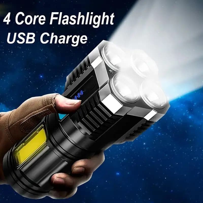 Lanterna LED de Alta Potência para Camping com 4 Lâmpadas e Luz Lateral COB, Recarregável, Portátil, com 4 Modos de Ilum