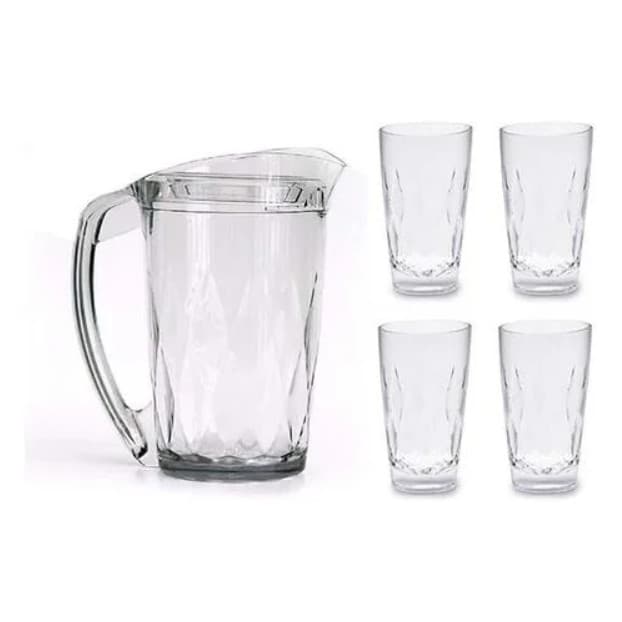 Jogo de Jarra 1,5L e Copos 600ML Em Acrílico 5 Peças7896