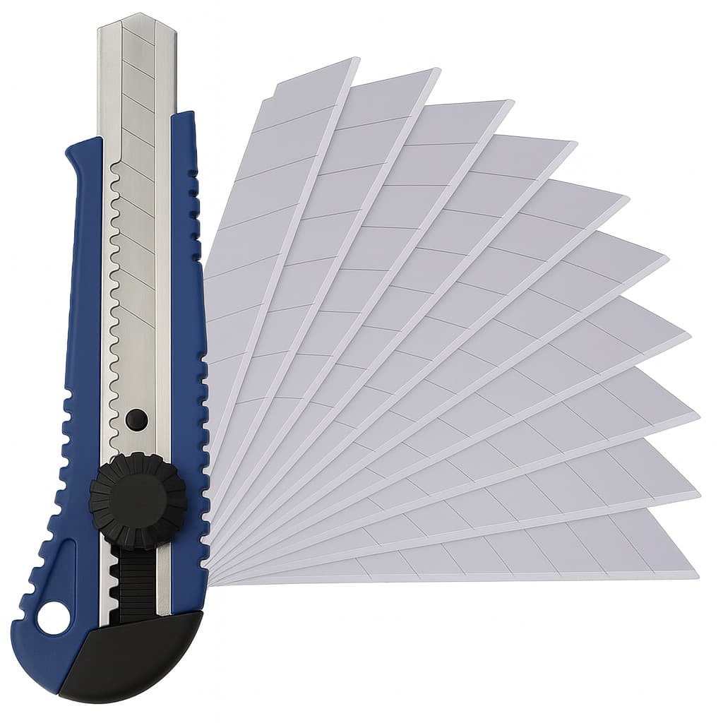 Kit Estilete 18mm Corte Preciso Papel Plástico Profissional Trava Automática Refil Lâmina 0,5 10 Un