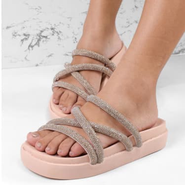 Birken Papete Rasteira Feminina  FlatForm Confortável Moderna lindaTiras de Strass Original