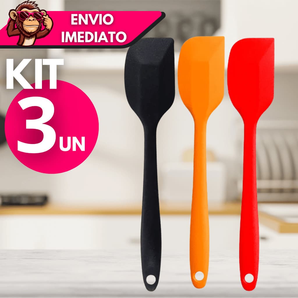 Kit 1/3 Espatulas Pão Duro Reta Silicone Para Cozinha Profissional Alta Qualidade