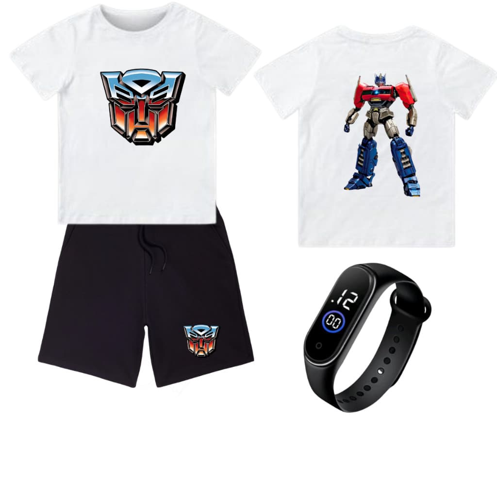 Conjunto Camiseta bermunda relogio  infantil juvenil Transformers tamanho 4 ao 16 masculina