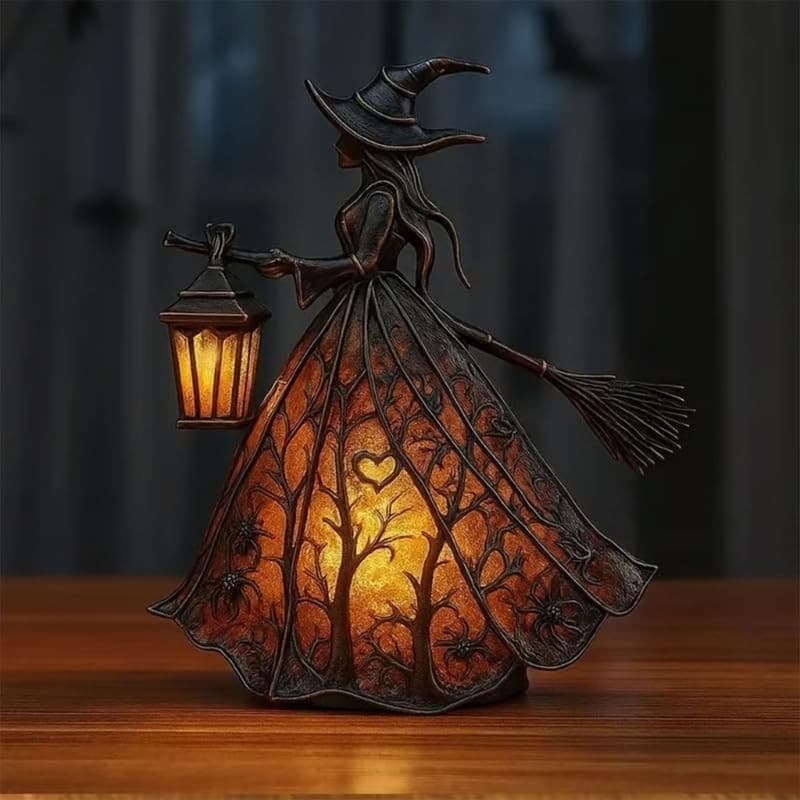 Lâmpada De Bruxa De Halloween , Decoração Assustadora Gótica Com Lanterna De Retenção , Pequenas Luzes De Estatueta Vitr