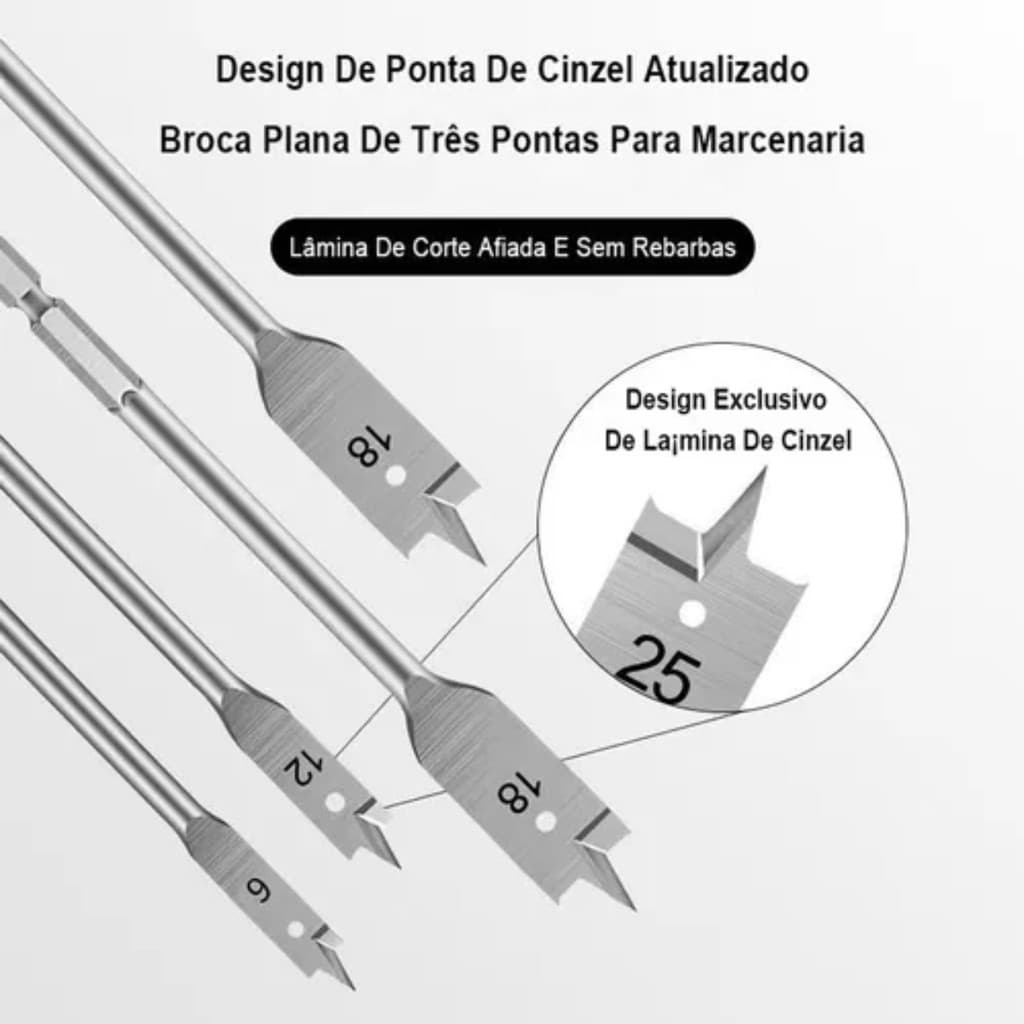 Kit Jogo Broca Madeira  Broca Chata 6 Pçs