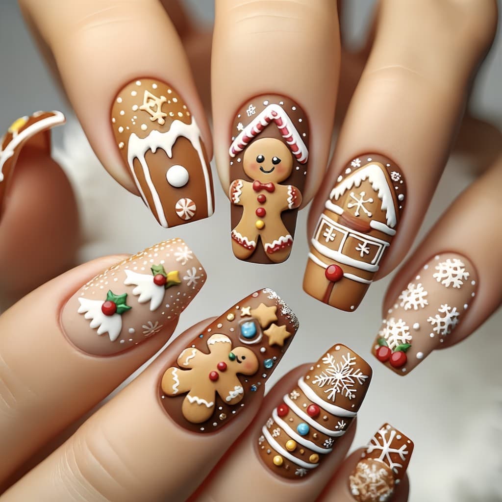 Conjunto de 24 Peças para Arte de Unhas de Natal: Unhas Postiças Removíveis em Formato de Bailarina, Comprimento Médio,