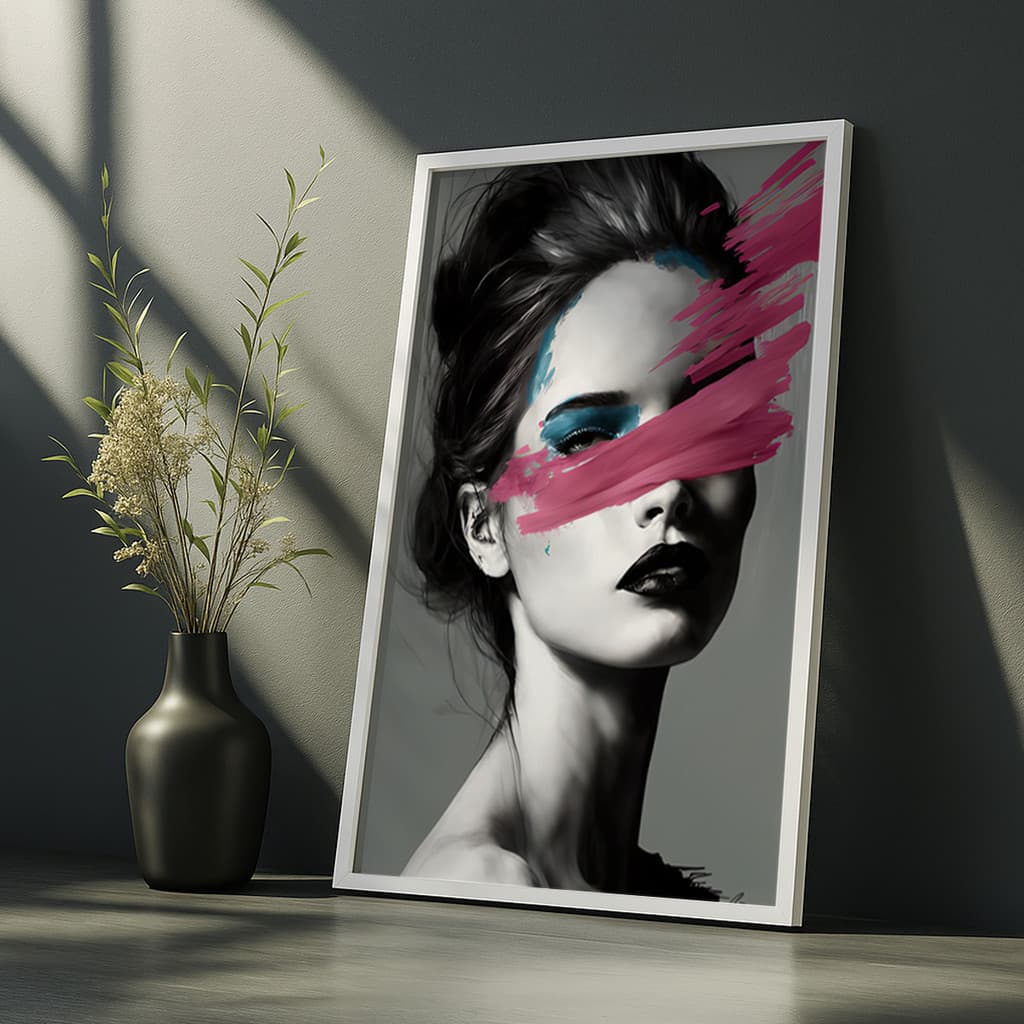 Quadro Mulher Abstrata Arte Moderna Preto E Branco Colorido Rosa Azul Quadro Estilo Criativo Parede