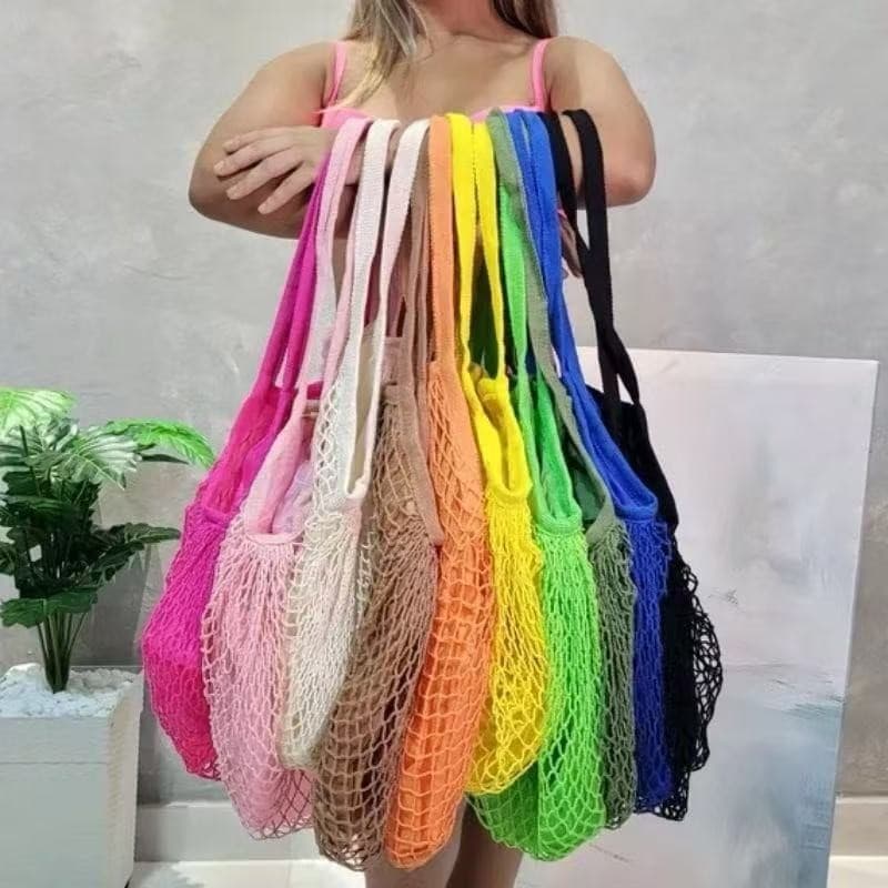Bolsa Saco Estilo Rede Crochê Tiracolo Feminina Com Forro Praia Piscina Passeio