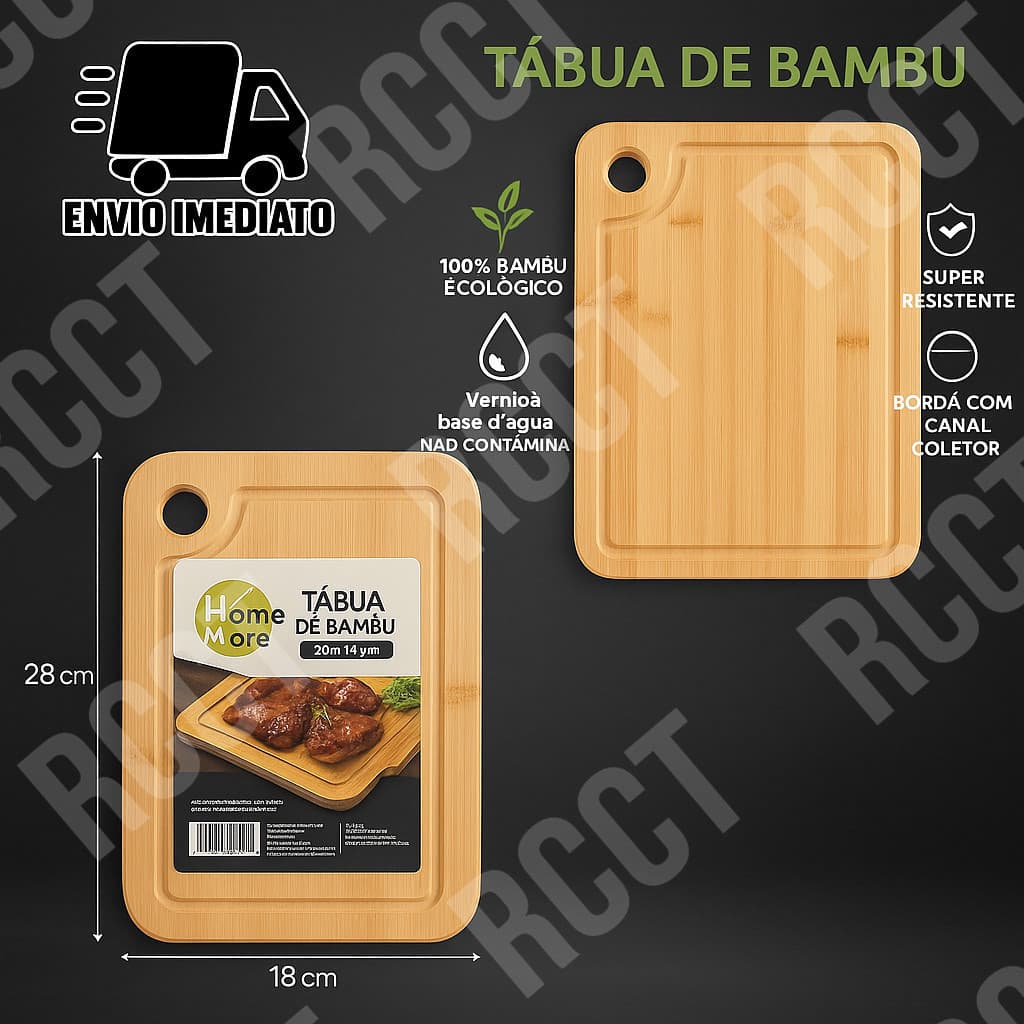 Tábua de Bambu para Corte Alimentos Cozinha Churrasco Resistente