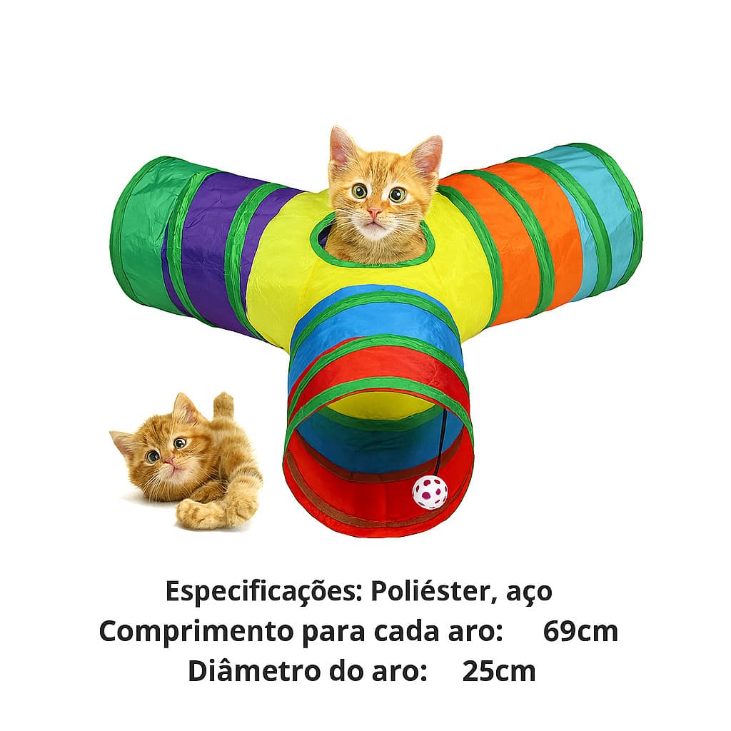 Túnel Colorido Para Gatos Cães em Y Estímulo Esconder Correr Brincar Ativo Anti Stresse