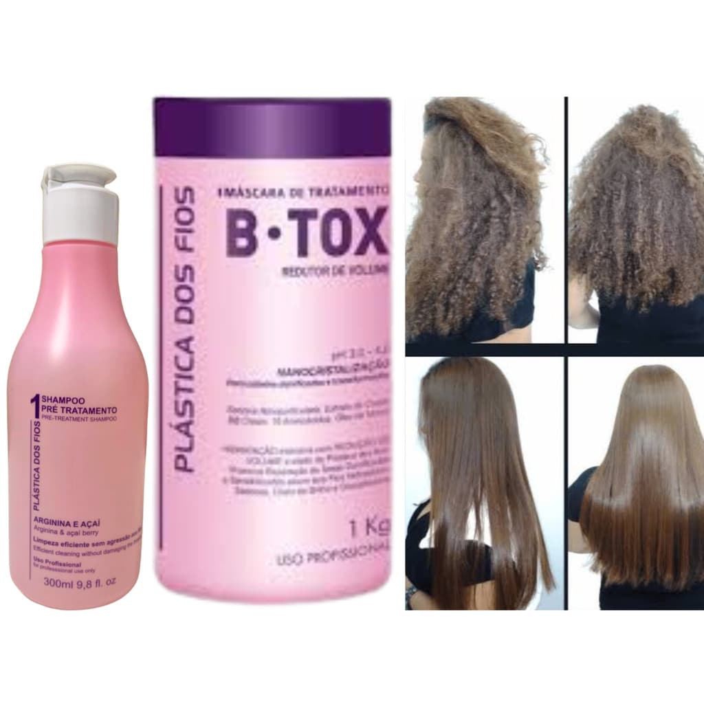 B-tox plástica dos fios selagem térmica 1kg + shampoo anti-residuos 300ml plástica dos fios