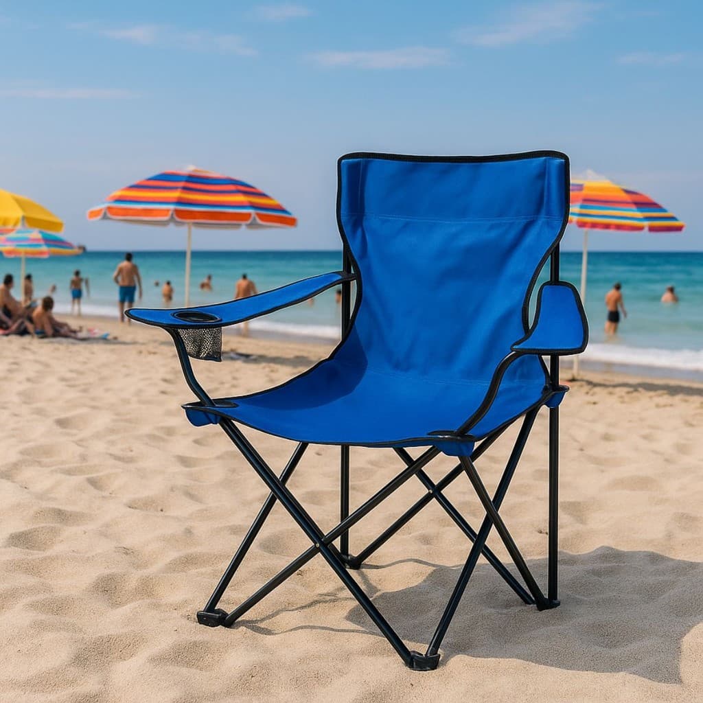 Cadeira Dobrável Azul Resistente Bolsa Porta Copos Camping