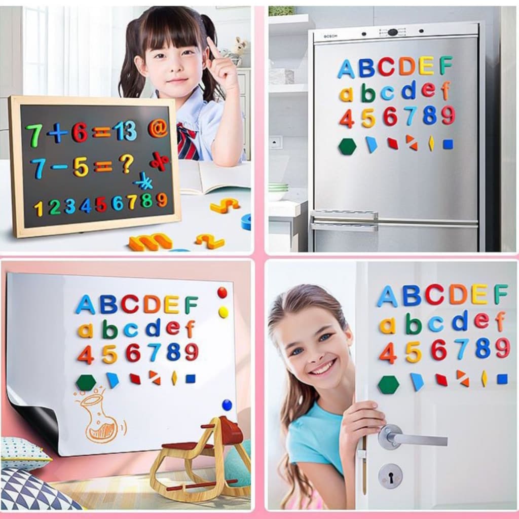 Kit C/78 Letras Alfabeto Magnético Infantil Números Imã Educativo Colorido Geladeira Lousa Prancheta