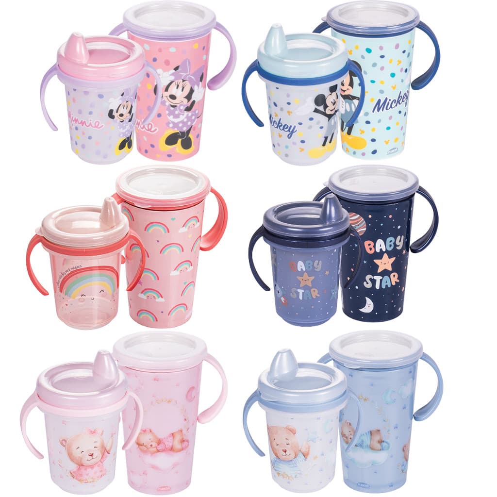 Kit Infantil Plasútil C/ Copo de Treinamento 330ml e Copo Magic 360° Com Alça E Antivazamento 280ml
