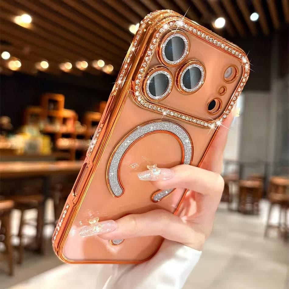 Luxo Magnético Transparente Diamante Jóias Caso De Telefone Para iPhone 17 Pro Max Ar Claro Glitter Pára-Choques Volta C
