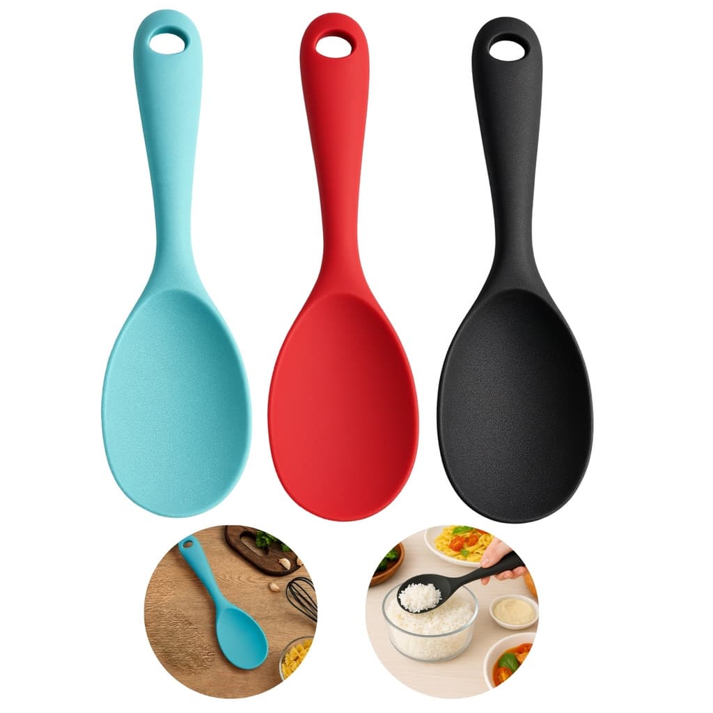 Jogo 03 Colheres de Silicone Cozinha Preparo Antiaderente