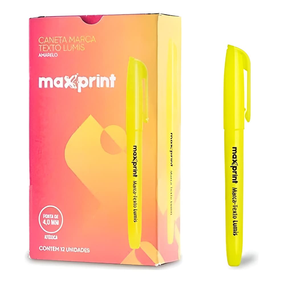 Caneta Marca Texto Lumis Amarelo Maxprint Caixa Com 12 Unid