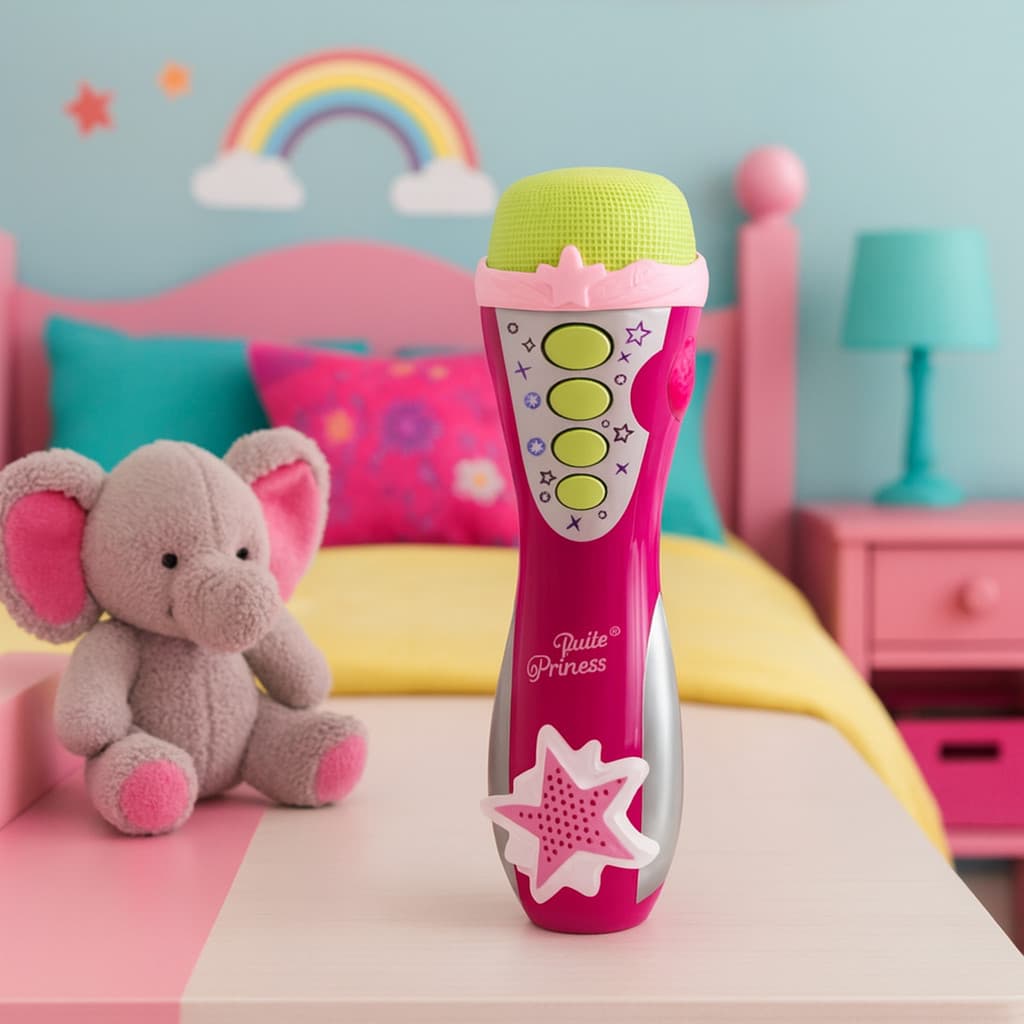 Microfone Infantil Brinquedo Menina Sai a Voz e Musical Cantor Glam Girl