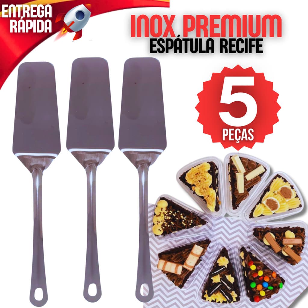Kit 5 Espátula De Cortar Bolo Aço Inox Utensílio Para Cozinha Prático Fácil Top Útil Confeitaria