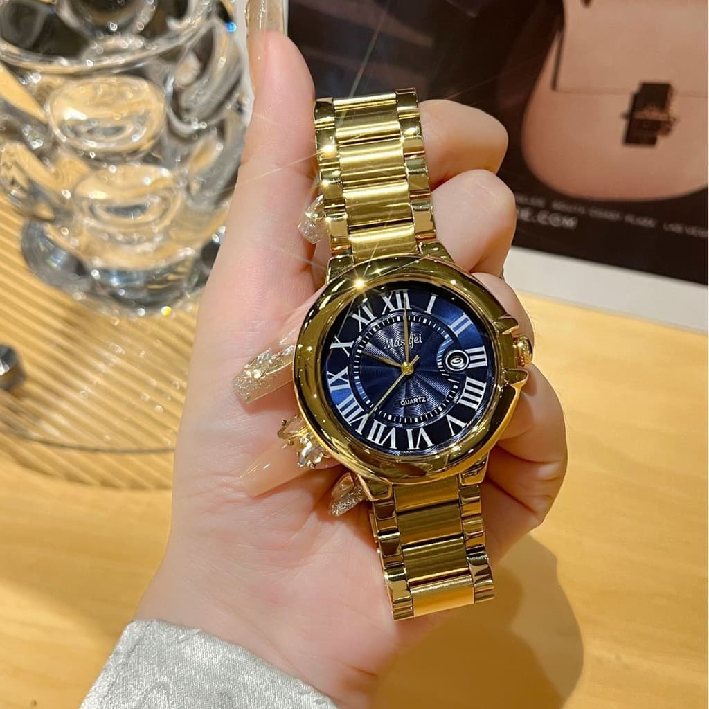 Balão de confissão mesmo estilo mostrador grande automático moda pulseira de aço casal relógio calendário à prova dwater