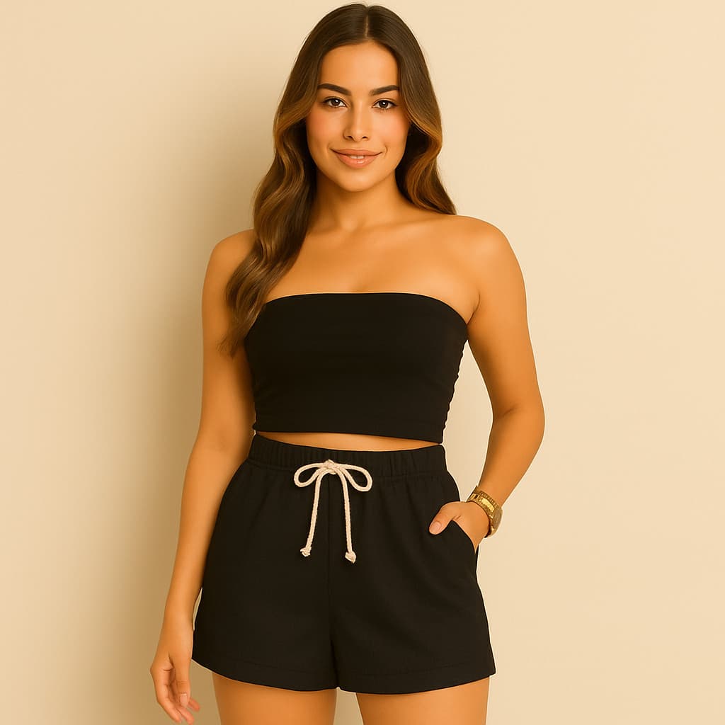 Short Feminino Em Linho Com Elástico na Cintura Confortável Estiloso Fresquinho Moda Casual Dia Dia
