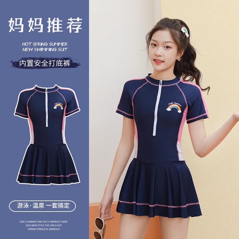 Verão novo estilo maiô infantil moda meninas saia de uma peça estilo médio grande crianças doce menina bonito férias mai