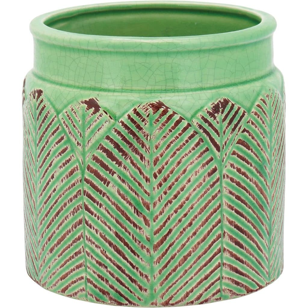 Vaso Crispin Cerâmica 14x14x14cm Verde Planta Flores Suculenta Enfeite Sala Jardim Casa Presente