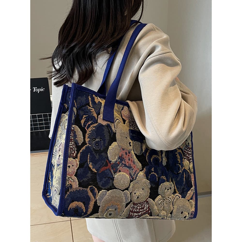 Bolsa de lona feminina 2026 novo estilo trabalho Commuter impressão de grande capacidade estilo coreano ins portátil sac