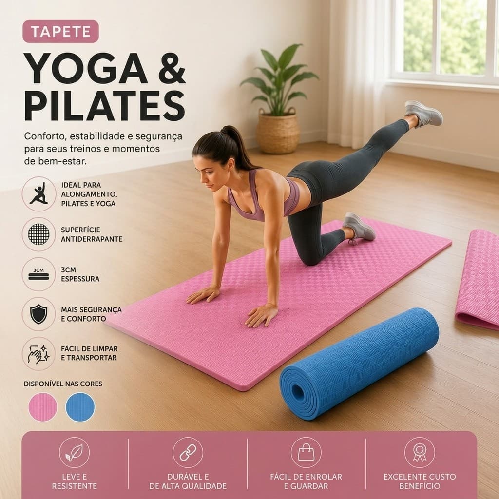 Tapete Yoga Pilates Alongamento Funciona em EVA Antiderrapante Fitness 1,90m