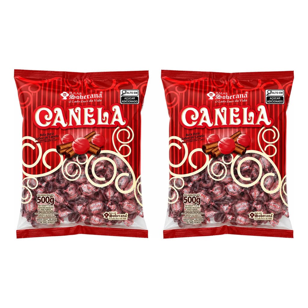 Kit 2 Pacotes Bala Dura Sabor Canela Soberana 1kg Original