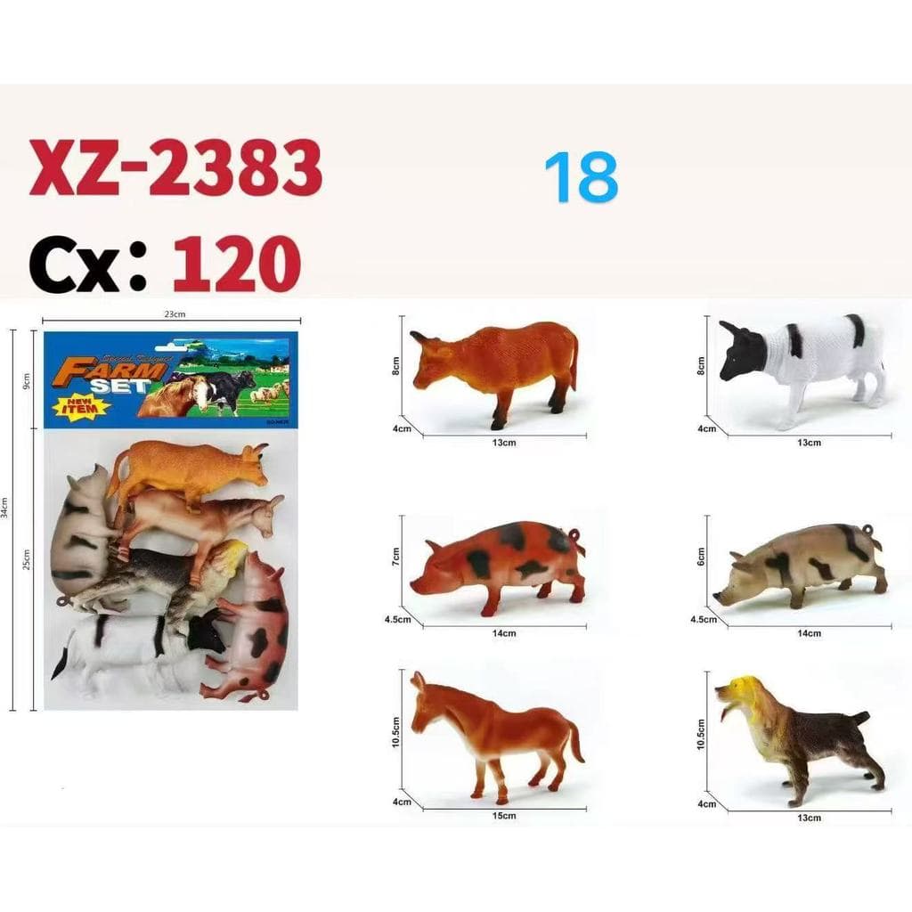 Kit 6 Animais Grande da Fazenda Fazendinha Brinquedo de Borracha Infantil
