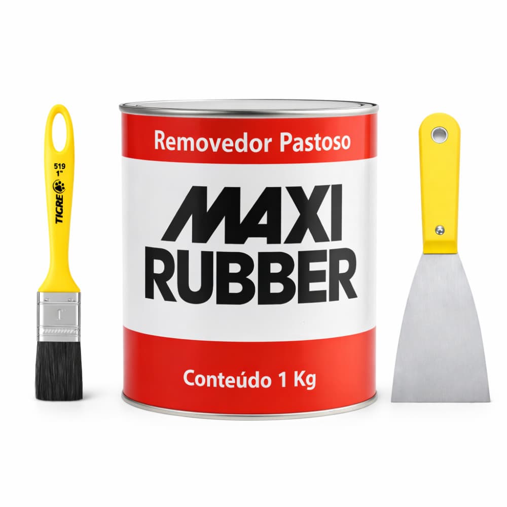 Kit Removedor Pastoso Maxi Rubber 1kg + Pincel e Espátula Profissional