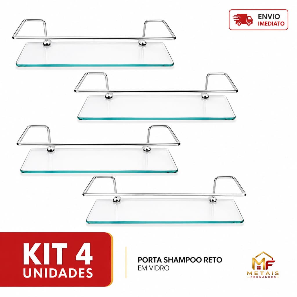 Kit  04 Porta Shampoo Suporte De Banheiro Shampoo Reto Incolor 30CM