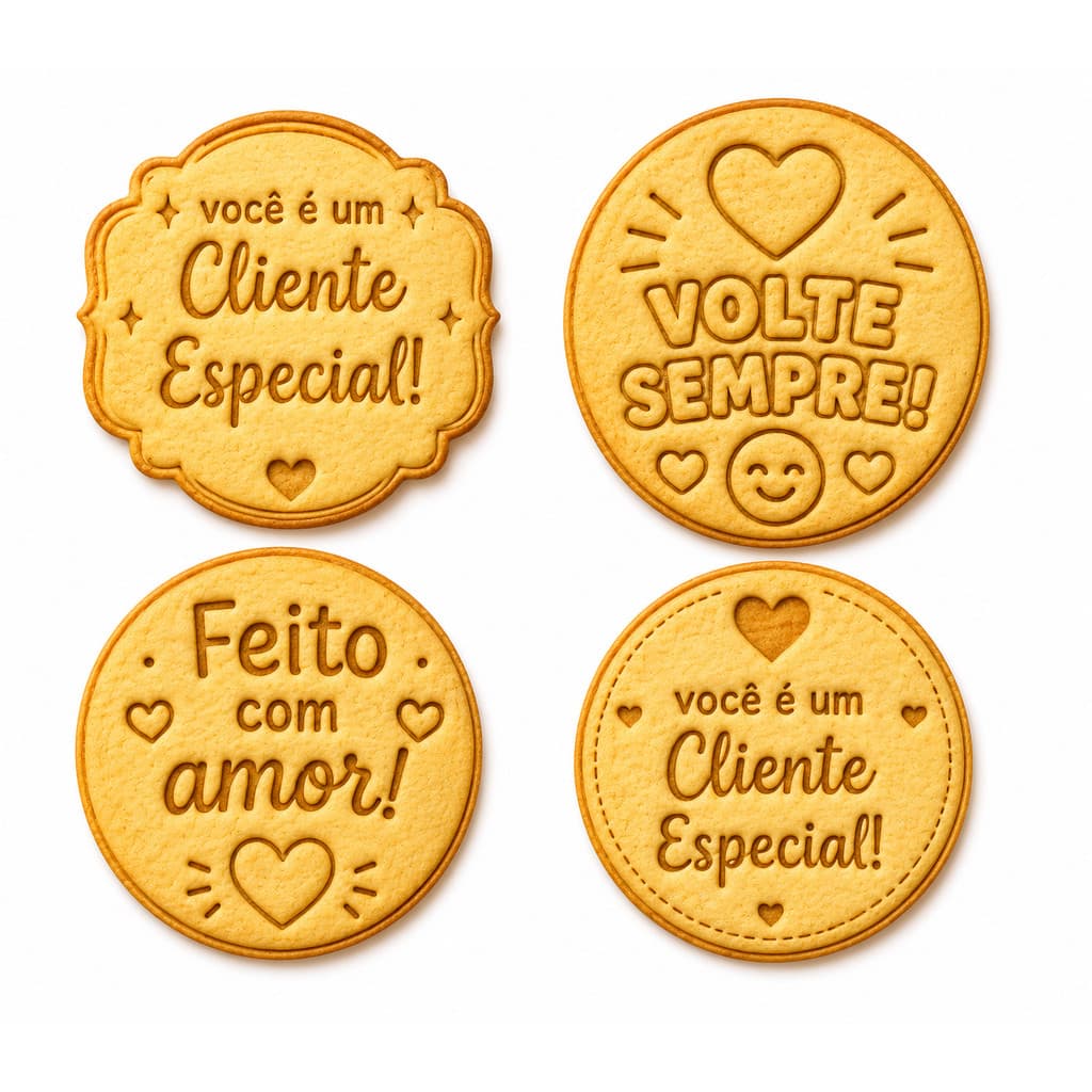 Kit 04 Cortadores de Biscoitos Cookie Personalizado Cliente