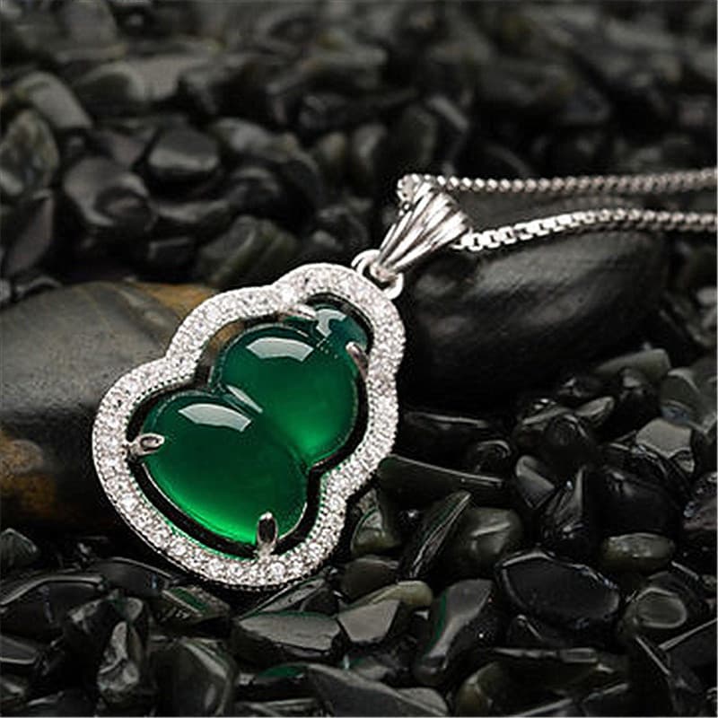 ❤ Sorte Retro Natural verde jade cabaça pingente Hetian jade cheio de diamantes colar feminino moda proposta jóias