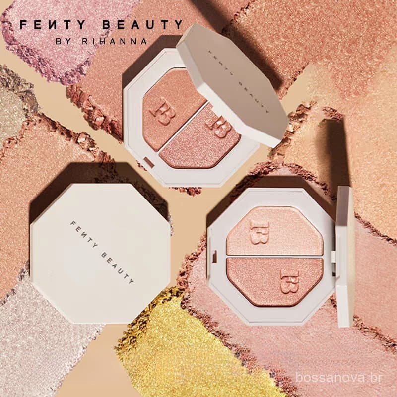 Pó Iluminador Bicolor Fenty Beauty, Perolado, Brilho Fino, Luz Natural, Maquiagem com Efeito Tridimensional F