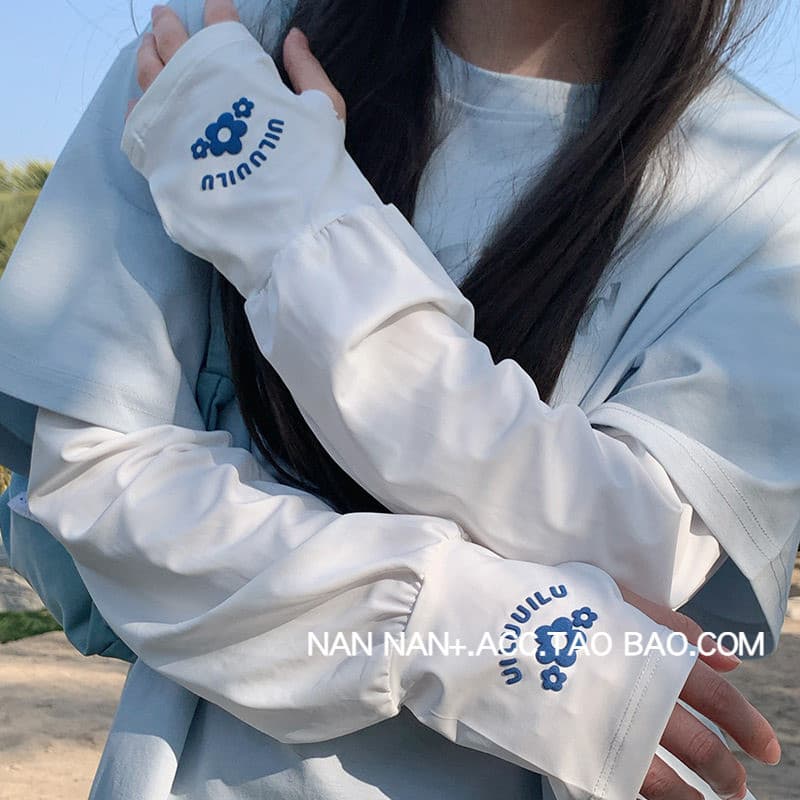 Pequena flor fresca manga de seda gelo feminino verão protetor solar Anti-ultravioleta viagem ciclismo solto braço prote