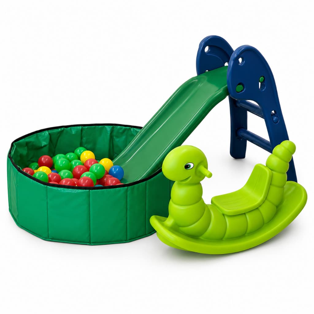 Kit Playground Infantil Completo Piscina de Bolinhas + 100 Bolinhas + Escorregador + Minhoca