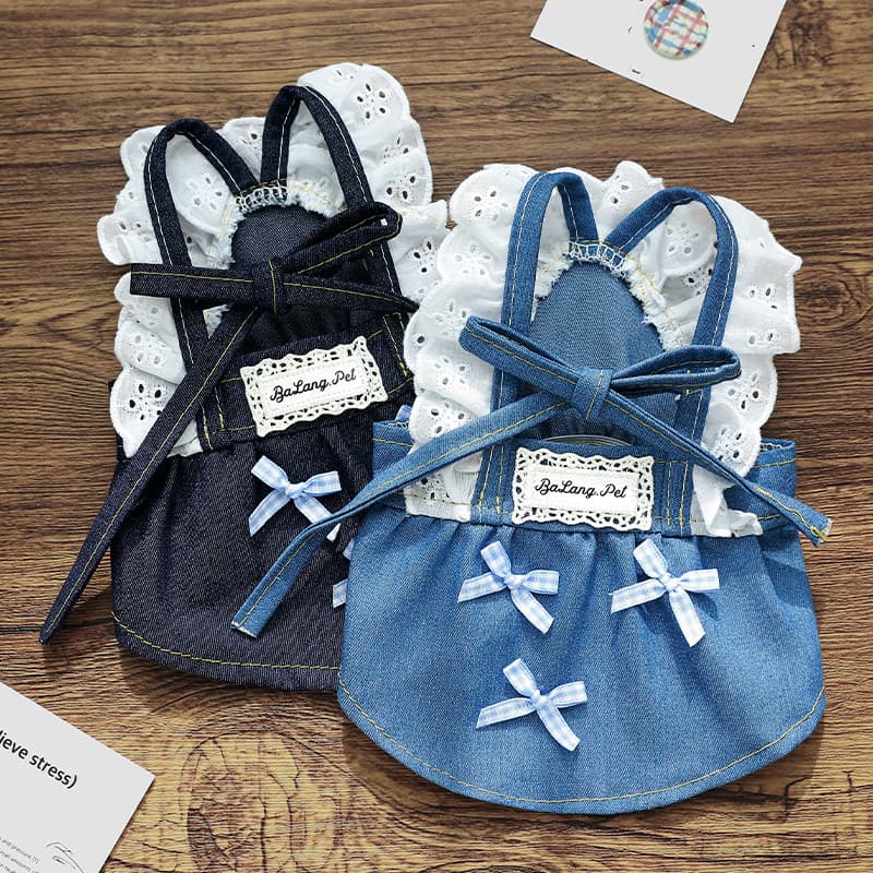 Saia para animais de estimação denim camisola verão cão gato roupas respirável Anti-fiapos Outing roupas denim colete