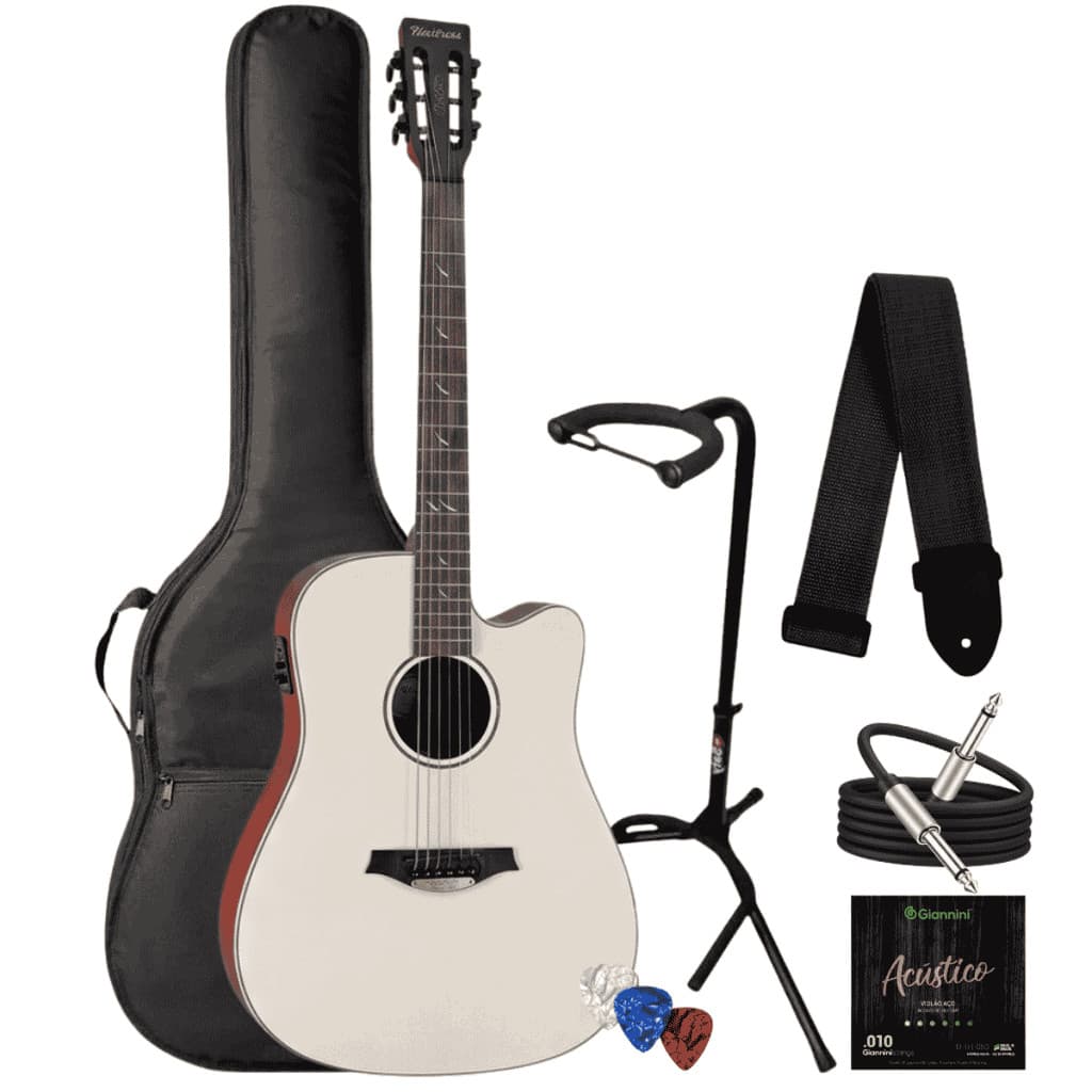 Kit Violao Waldman Blastone Grand Dcex-641 Owt Branco Aco + Capa Suporte Cabo Correia Palhetas